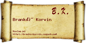 Brankó Korvin névjegykártya
